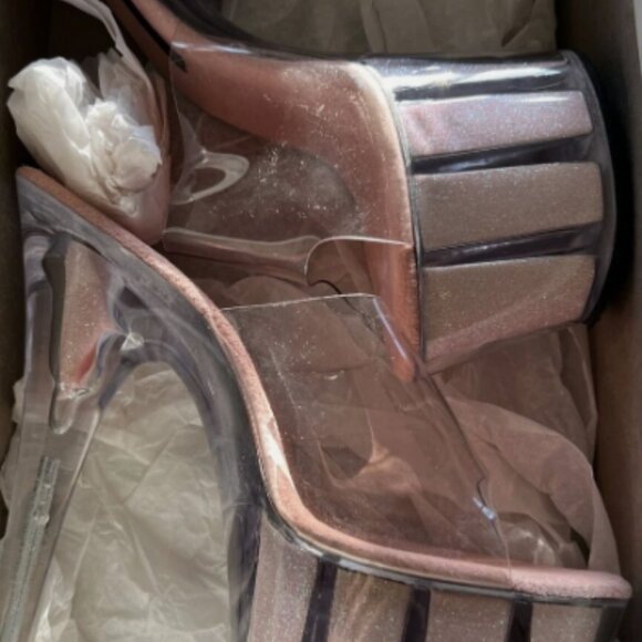 VTG LUCIOUS Centerfold-701G BAby Pink Glitter / Clear 6 3/4 Spike Heels Sz 9 NEW - Picture 10 of 13